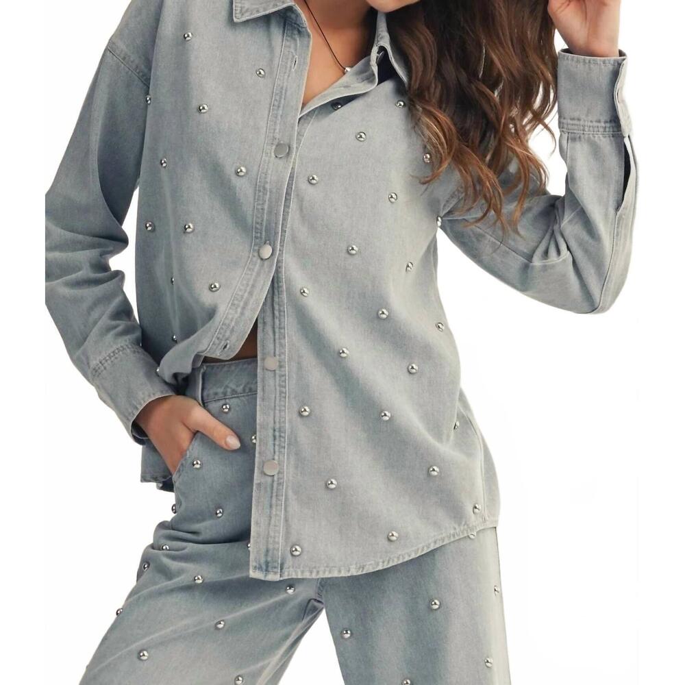 NEW LOVLOV beaded shirt in light denim